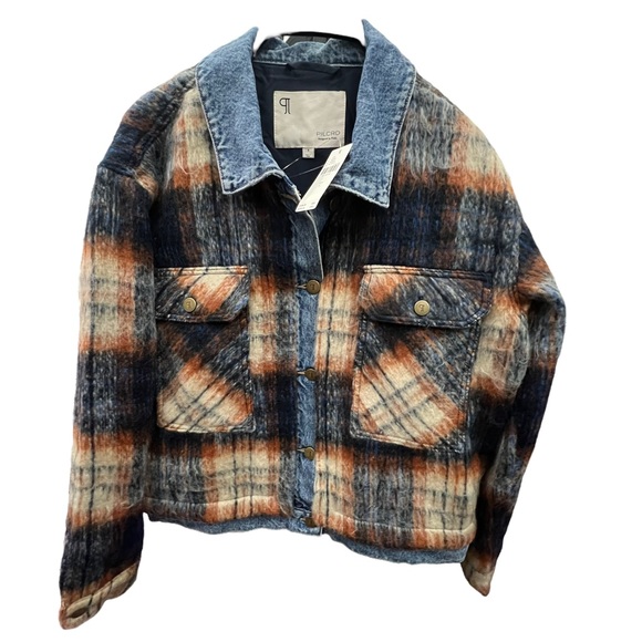 Pilcro plaid denim jacket Anthropologie new blue jacket - Picture 2 of 13